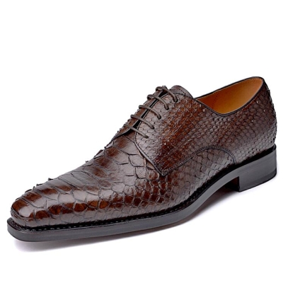 Snakeskin Derby Shoes Leather Lined Dress Shoes-Brown