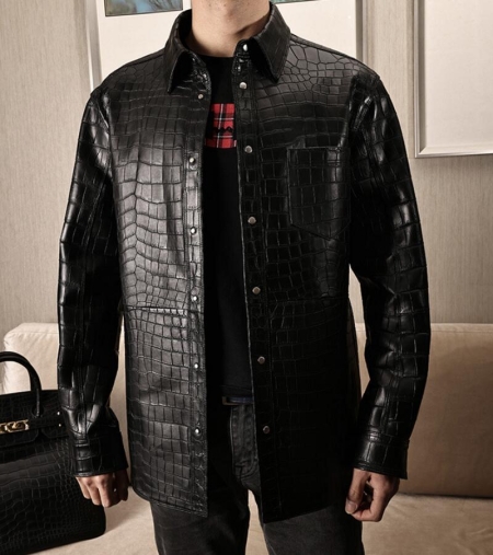 Stylish Alligator Leather Shirt Jacket