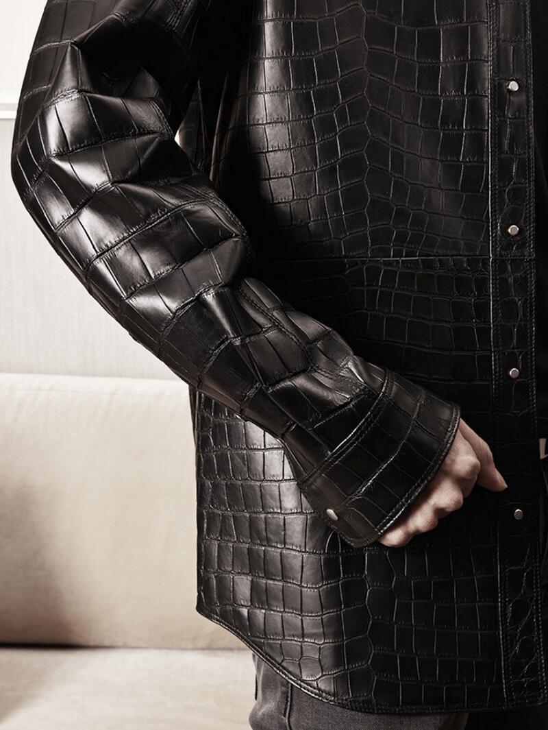 Croc-Embossed Casual Men Leather Jacket