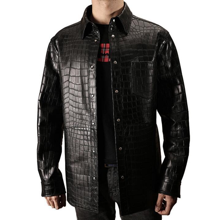 Hand Made Alligator Textured Genuine Leather Jacket for Men 