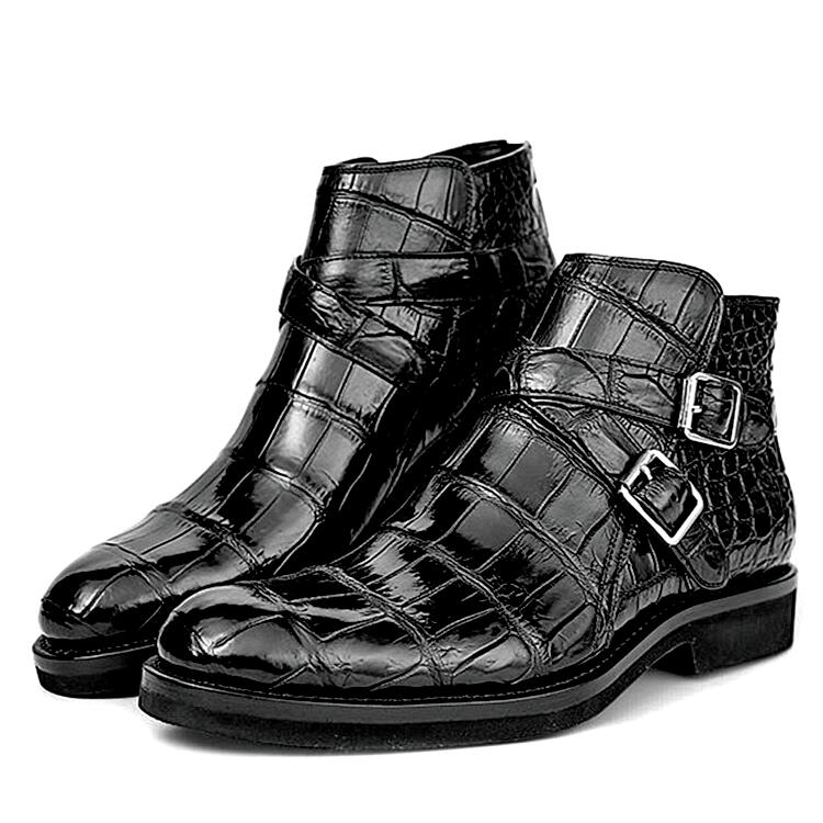 The Best Exotic Leather Boots For Men in 2022-Alligator Skin Zipper and Buckle Boots