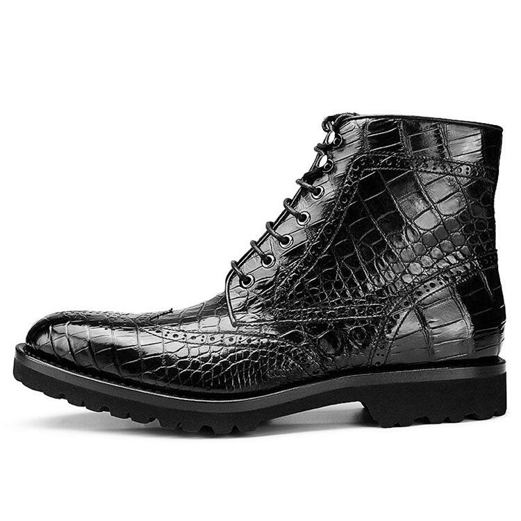 The Best Exotic Leather Boots For Men in 2022-Casual Alligator Leather Wingtip Lace Up Boots