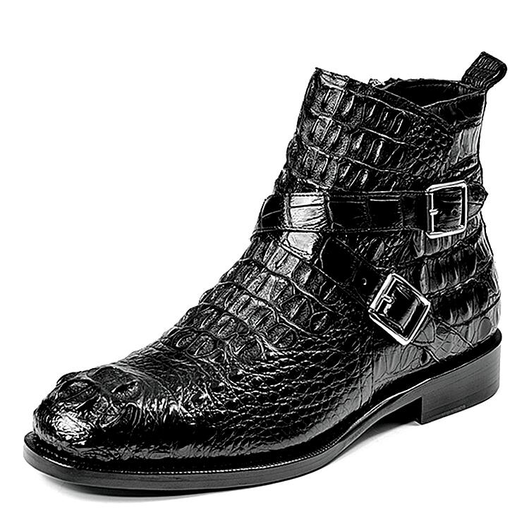 The Best Exotic Leather Boots For Men in 2022-Crocodile Hornback Buckle Ankle and Skin Zipper Boots