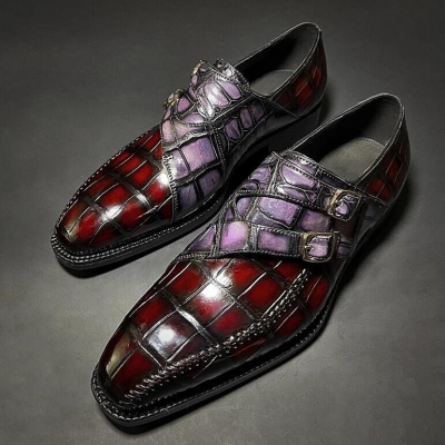 Alligator Double Buckle Monk Strap Loafers