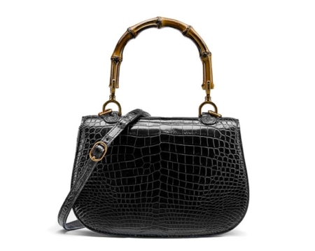 Alligator Handbags Bamboo Top Handle Purses-Back