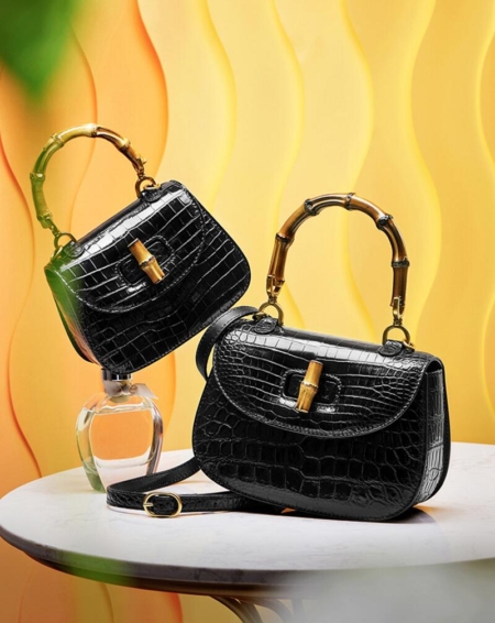 Alligator Handbags Bamboo Top Handle Purses for Women