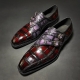 Stylish Alligator Leather Double Buckle Monk Strap Loafers