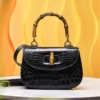 Womens Alligator Handbags Bamboo Top Handle Purses
