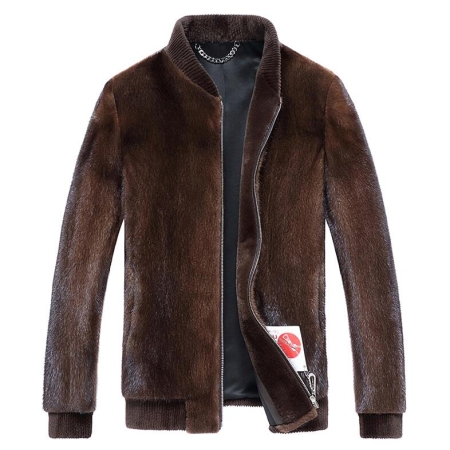 Brown Mink Fur Bomber Jacket for Men
