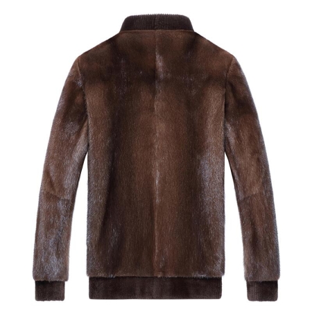 Brown Mink Fur Bomber Jacket for Men-Back