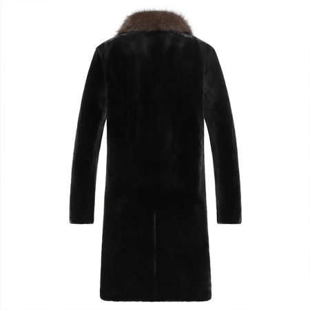 Long Mink Fur Coat Outwear Winter Parka Overcoat for Men-Black-Back