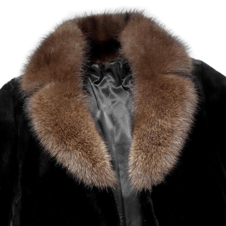 Long Mink Fur Coat Outwear Winter Parka Overcoat for Men-Black-Collars
