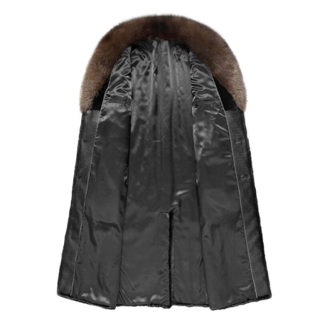Long Mink Fur Coat Outwear Winter Parka Overcoat for Men-Black-Lining