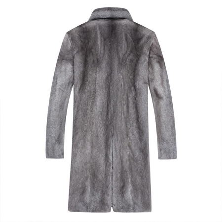Long Mink Fur Coat Outwear Winter Parka Overcoat for Men-Gray-Back