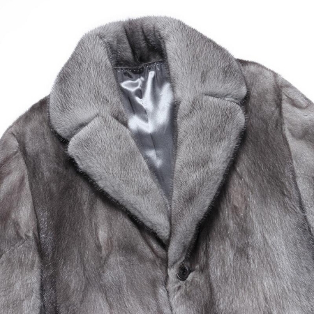 Long Mink Fur Coat Outwear Winter Parka Overcoat for Men-Gray-Collars