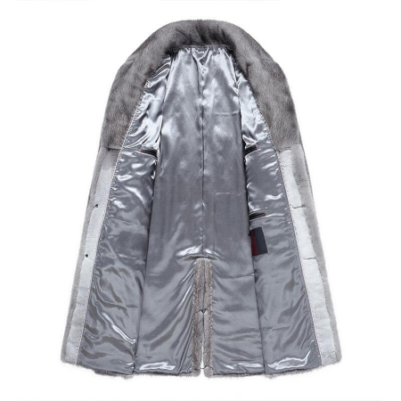 Long Mink Fur Coat Outwear Winter Parka Overcoat for Men-Gray-Lining