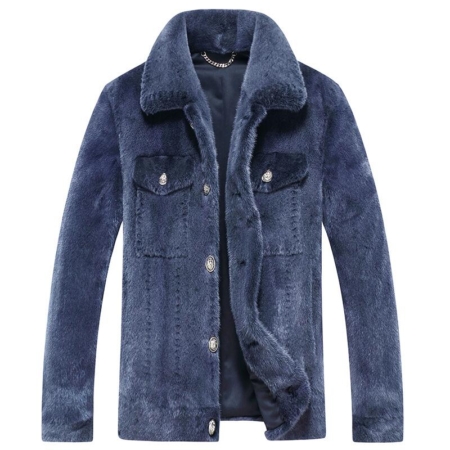 Mens Mink Fur Trucker Jackets-Blue