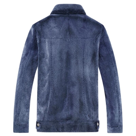 Mens Mink Fur Trucker Jackets-Blue-Back