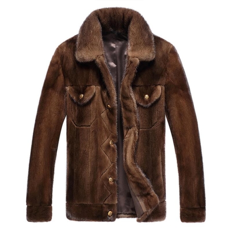 Mens Mink Fur Trucker Jackets-Brown