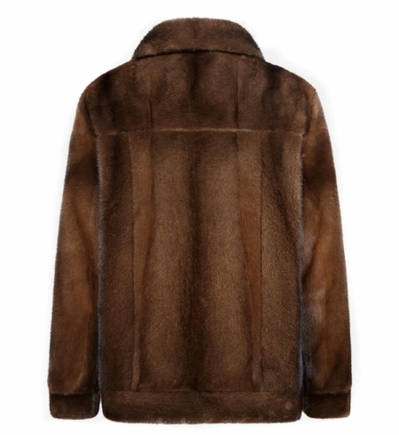 Mens Mink Fur Trucker Jackets-Brown-Back