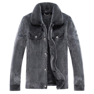 Mens Mink Fur Trucker Jackets-Gray