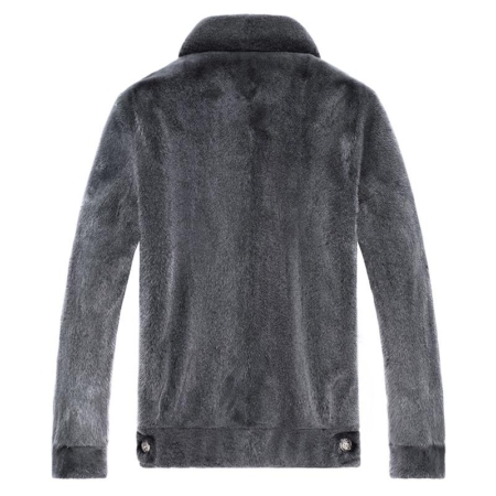 Mens Mink Fur Trucker Jackets-Gray-Back