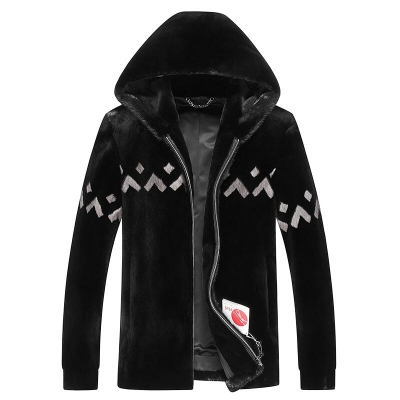 Casual Mink Hooded Jacket Warm Winter Coat-Black