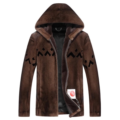 Casual Mink Hooded Jacket Warm Winter Coat-Brown