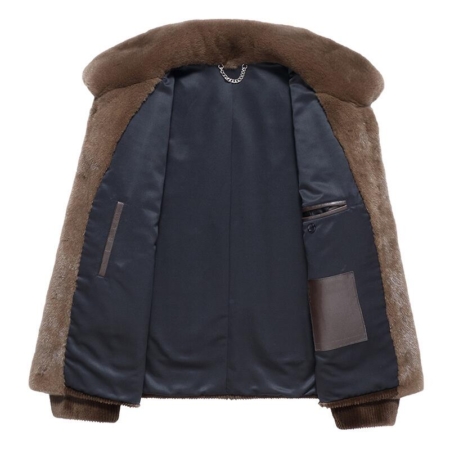 Casual Mink Jackets Slim Fit Trucker Jackets-Brown-Lining