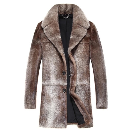 Men’s Mink Coat Winter Long Single Breasted Overcoat
