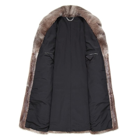 Men’s Mink Coat Winter Long Single Breasted Overcoat-Lining