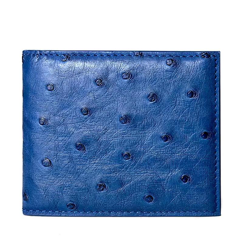 BLUE GENUINE HANDMADE OSTRICH BODY LEATHER BIFOLD WALLET CARD