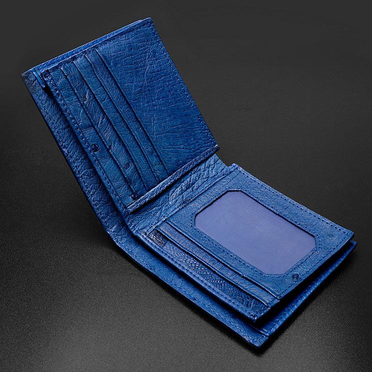 Blue Ostrich Leather Wallet for Him Mens Ostrich Leather 