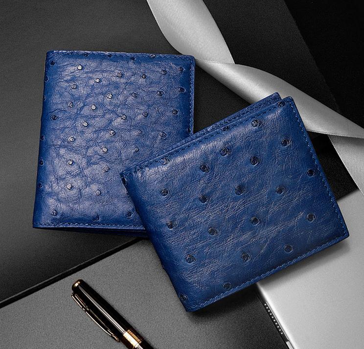 PRADA MENS WALLET. OSTRICH LEATHER, BLUE.