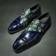 Stylish Alligator Leather Double Buckle Monk Strap Loafers-Blue