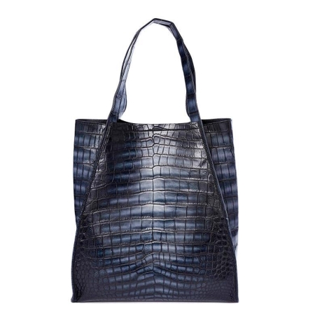 Unisex Alligator Tote Handbags Patina Shopping Bags-Blue