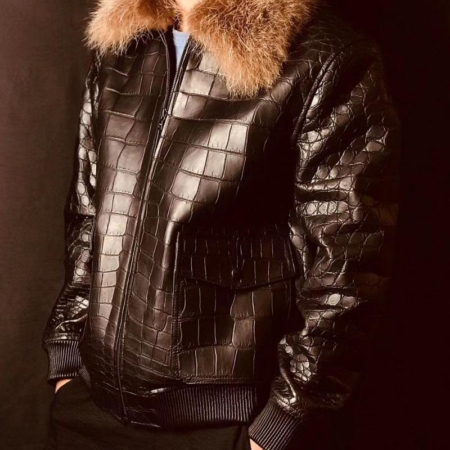 Alligator Jacket With Removable Mink Collar-Side