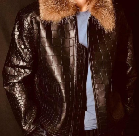 Alligator Jacket With Removable Mink Collar for Men