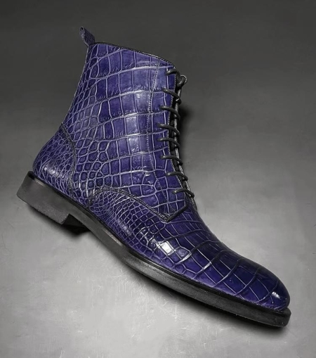 Stylish Alligator Leather Boots with Zipper-Blue