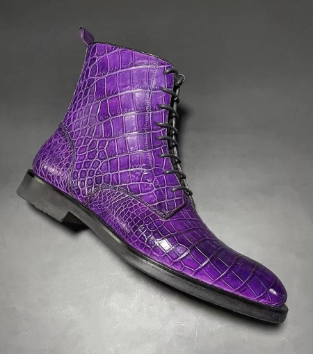 Stylish Alligator Leather Boots with Zipper-Purple