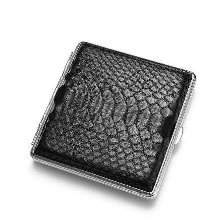 Snakeskin Cigarette Case, Python Skin Cigarette Case Holder Box-Black