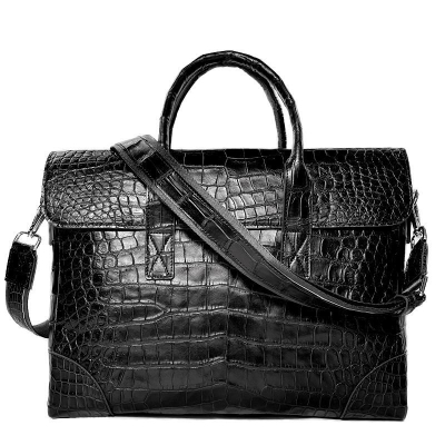 Soft Alligator Briefcase Travel Messenger Bag-Black