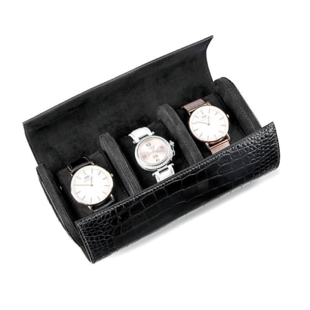 Crocodile Watch Box, Alligator Watch Roll Case-interior