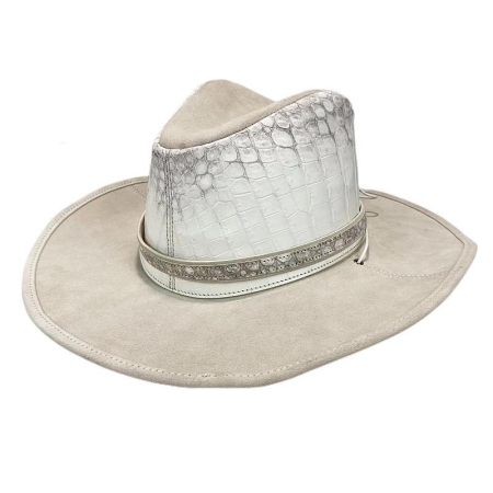Alligator Cowboy Hats, Crocodile Western Cowboy Hats-White