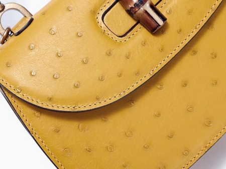 Ostrich Handbag Bamboo Top Handle Purse-Details