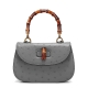 Ostrich Handbag Bamboo Top Handle Purse-Gray