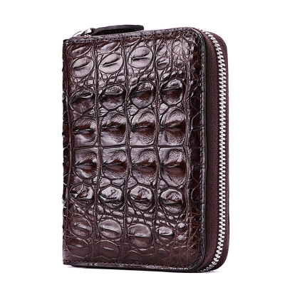 Small Crocodile Multi Card Holder Wallets Bifold Wallets with Zipper-Crocodile Backbone-Brown