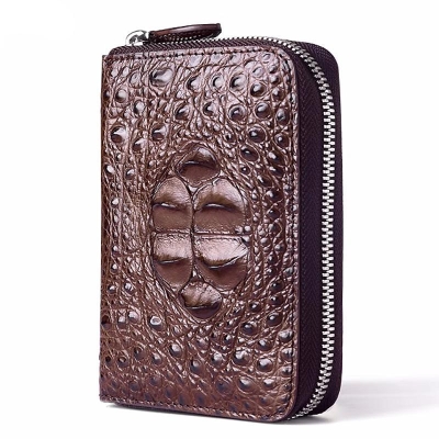 BROWN Card Holder Wallet Double Side Crocodile handmade, Genuine Alligator  Skin