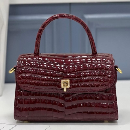 Alligator Leather Purse Mini Alligator Shoulder Bag-Burgundy