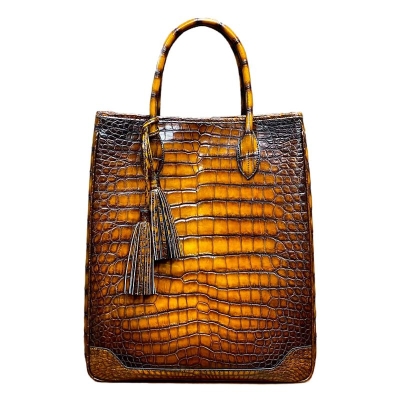 Bespoke Alligator Leather Tote Bags Travel Tassel Laptop Bags